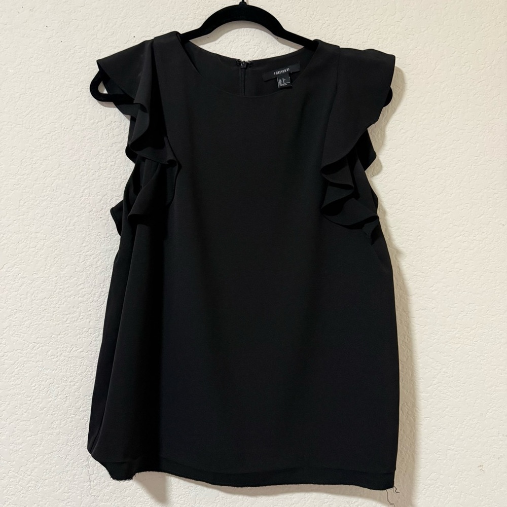Forever 21 Black Ruffle Sleeve Blouse